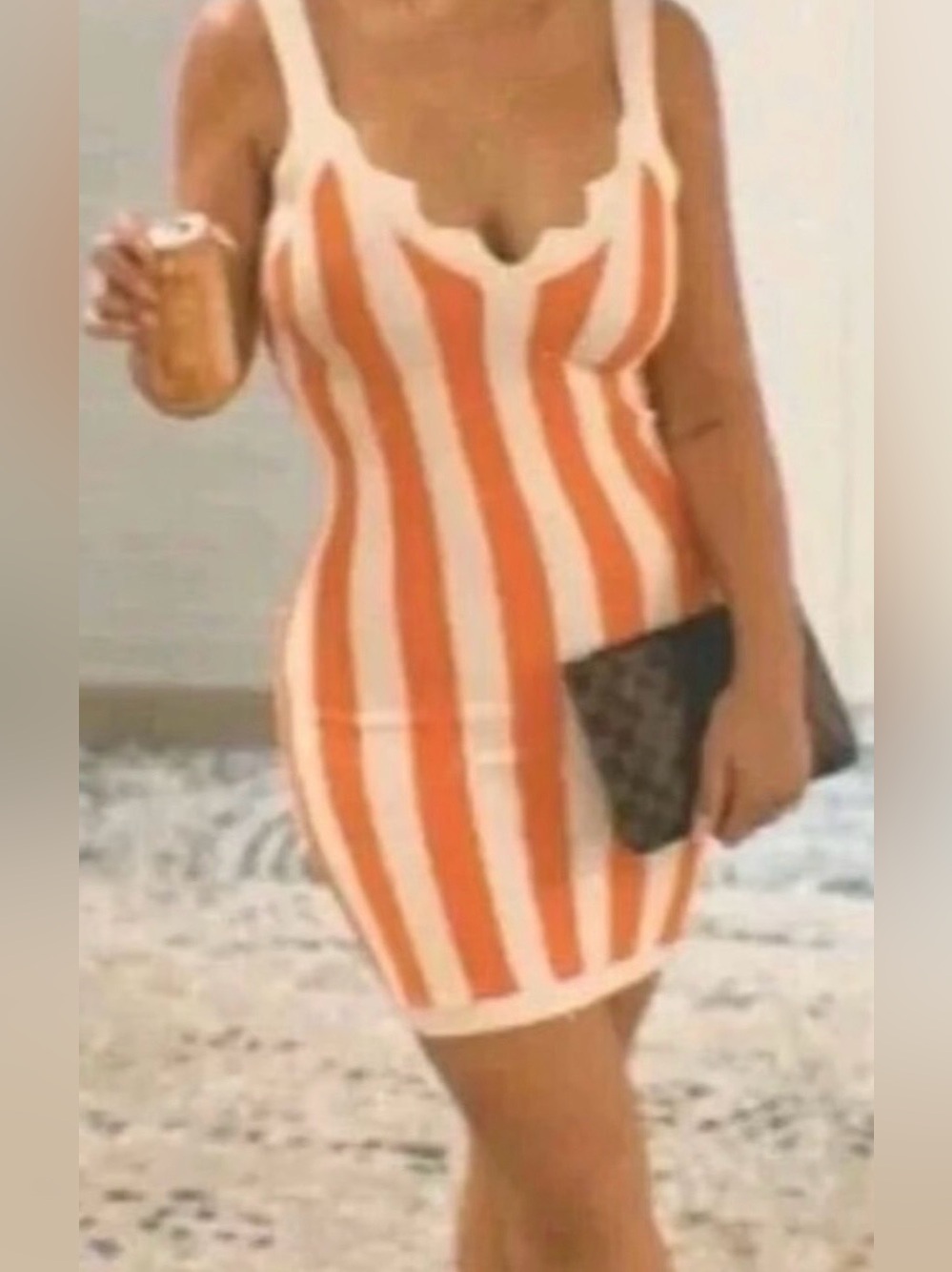 House of Harlow 1960 Striped Orange and Cream Bodycon knit Tank Dress size XS/S